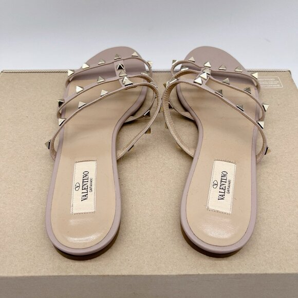 Valentino Garavani Womens Rockstud Flat Slide Sandals P45 Poudre Leather EU 39 - Picture 8 of 11